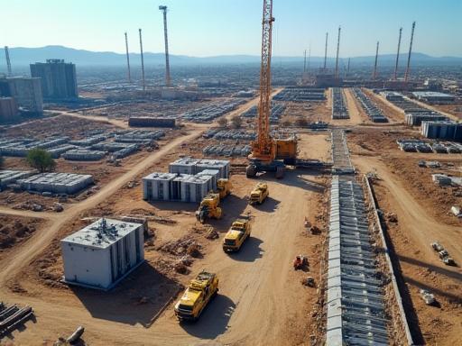 A drone flying over a new construction site.